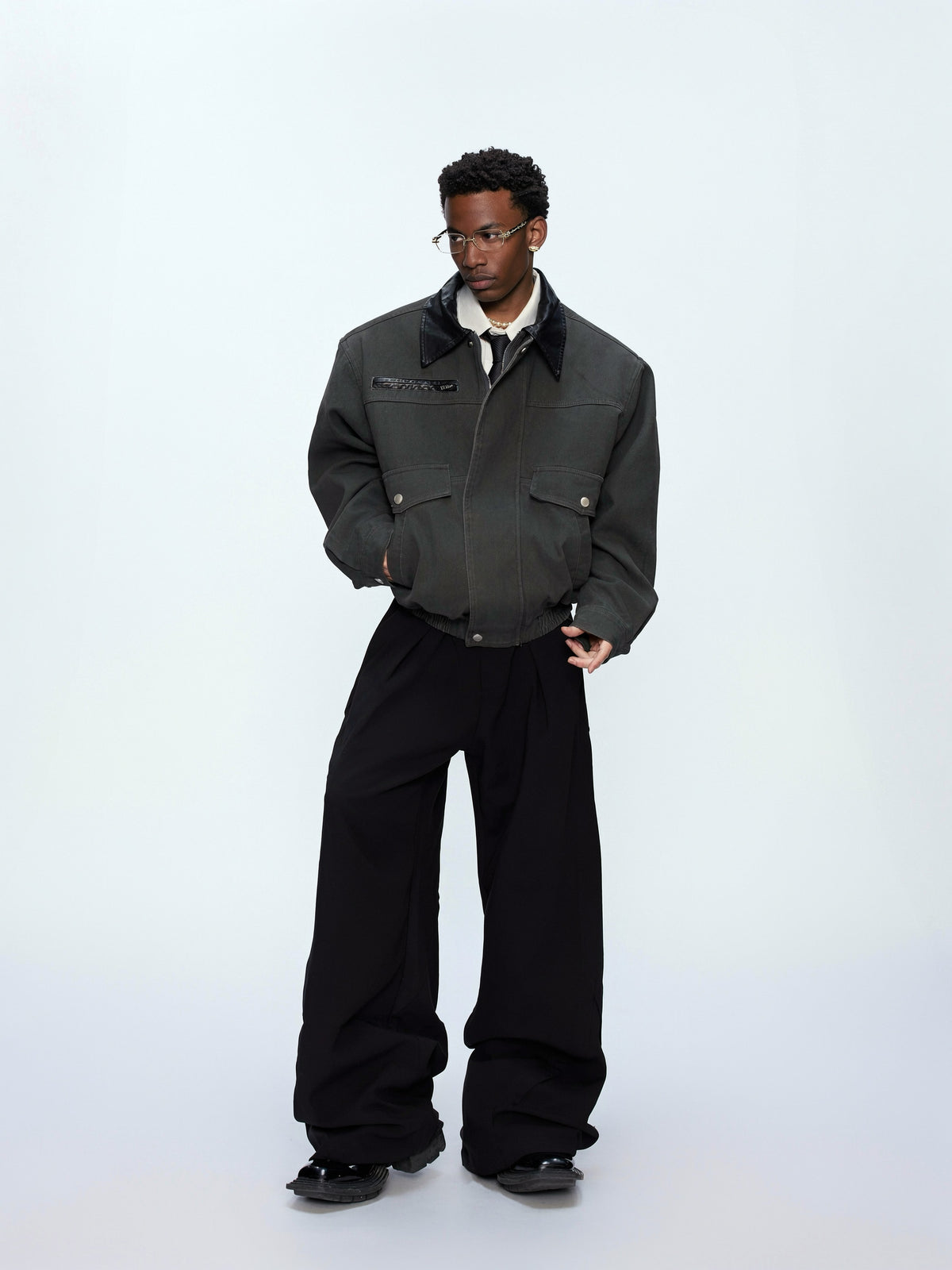 Contrast Lapel Cargo Jacket by ARGUECULTURE, view 5