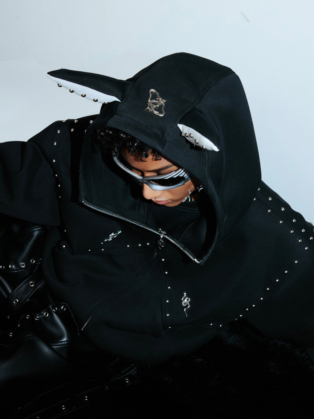 Studded Doberman Hooded Jacket by ARGUECULTURE, view 3