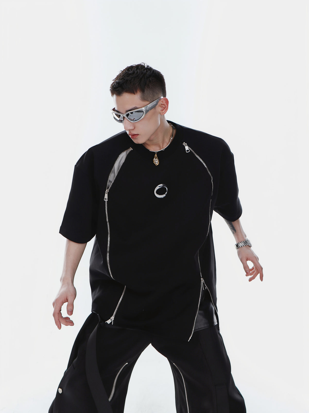 Double Zip Metal Print Tee by ARGUECULTURE, view 2