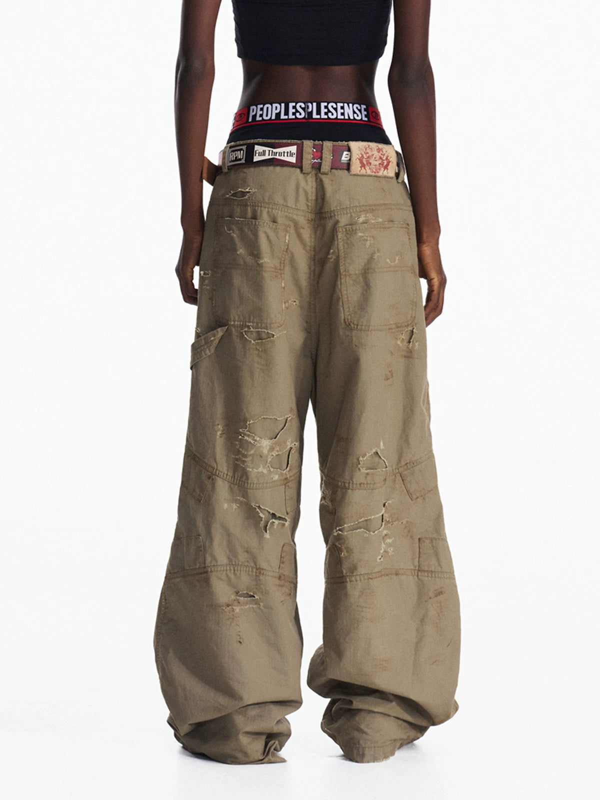 Distressed Racing Cargo Pants by PEOPLESENSE, view 5