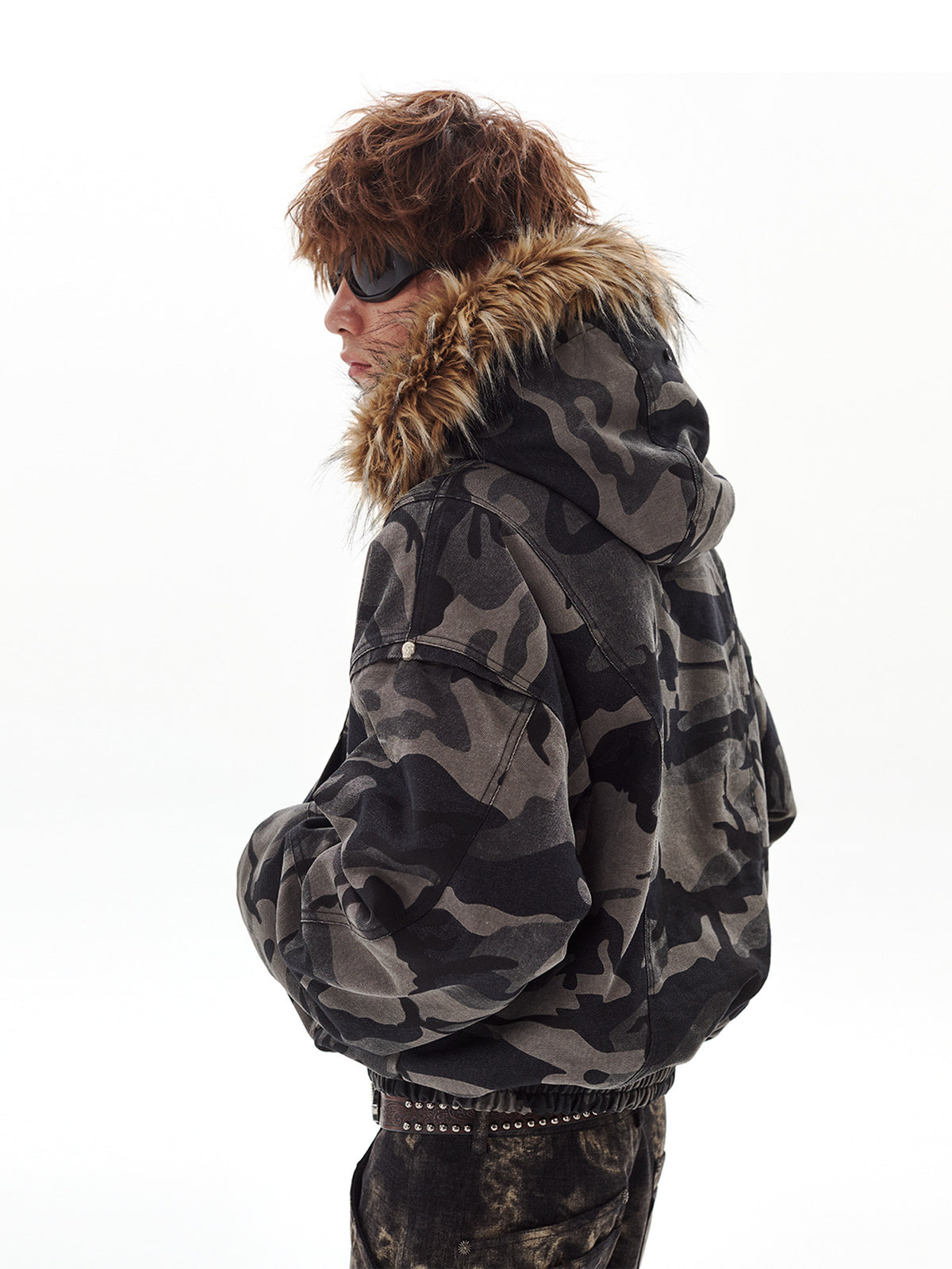 Camo Fur-Trim Hooded Jacket by PASET, view 3