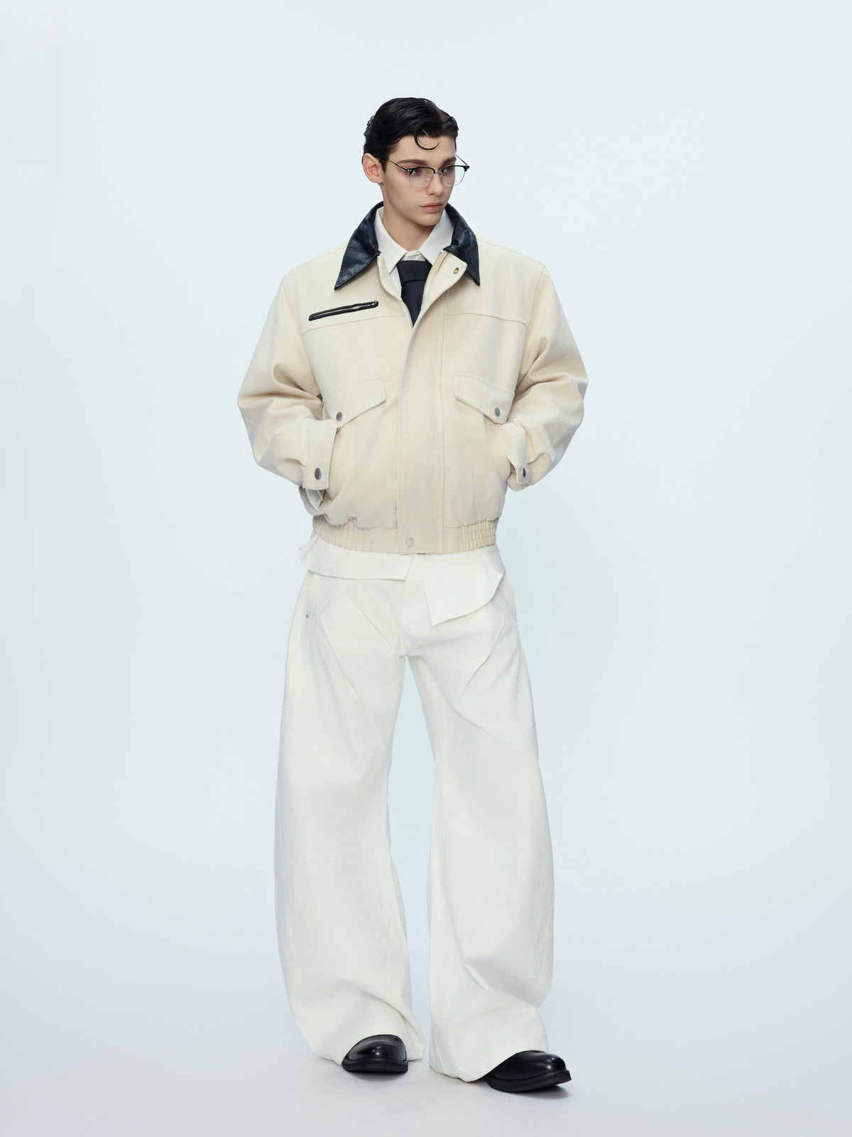 Contrast Lapel Cargo Jacket
