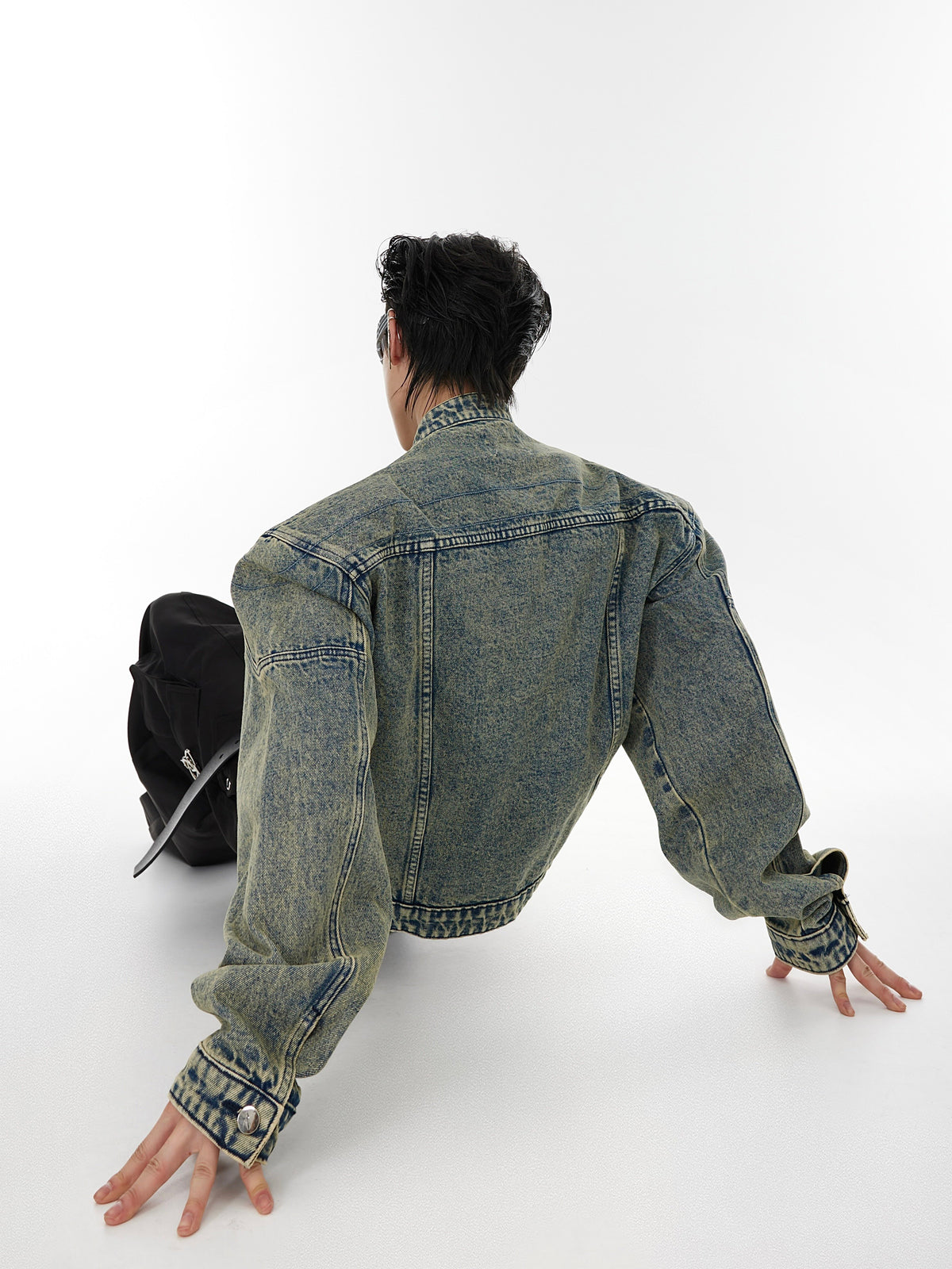 Washed Collarless Denim Jacket