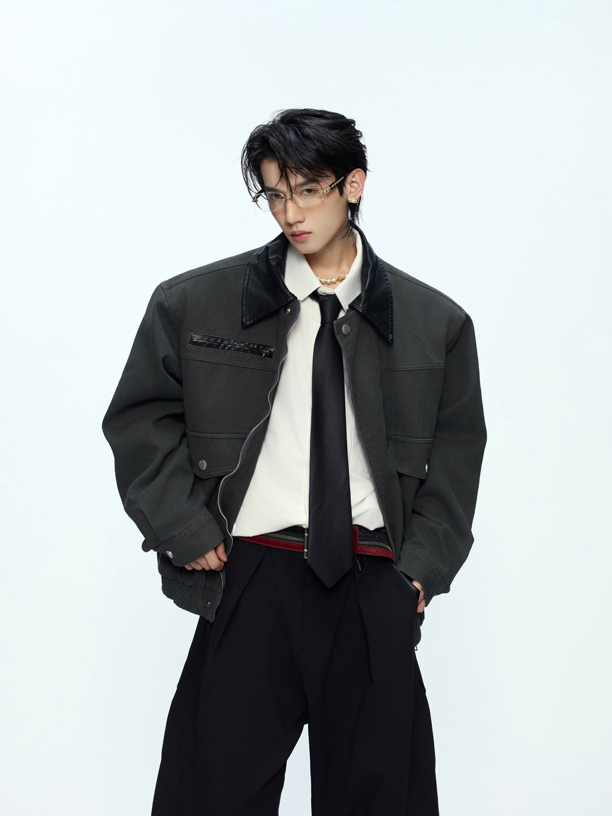 Contrast Lapel Cargo Jacket