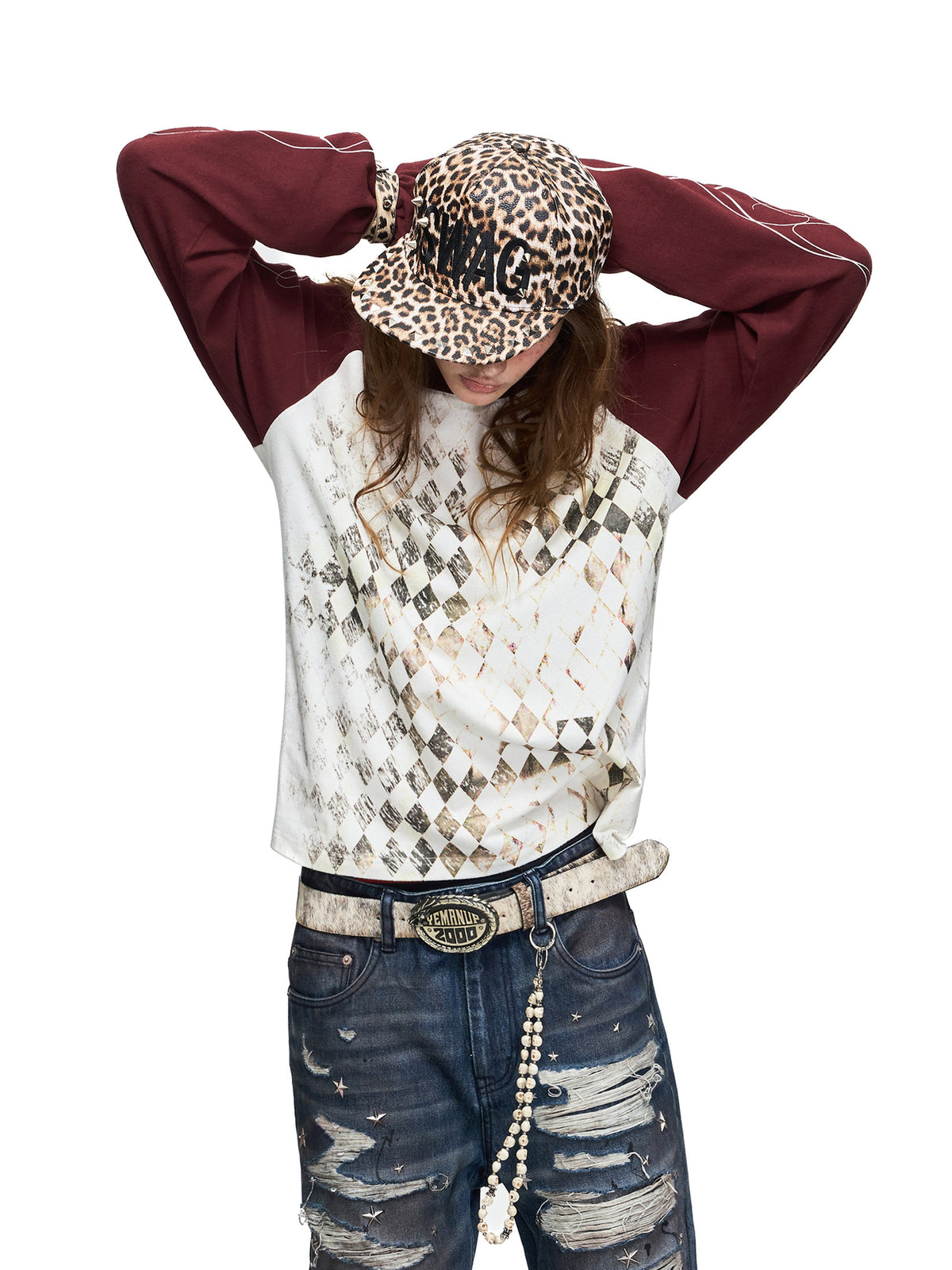 Checkerboard Raglan Long-Sleeve Tee by PEOPLESENSE, view 3