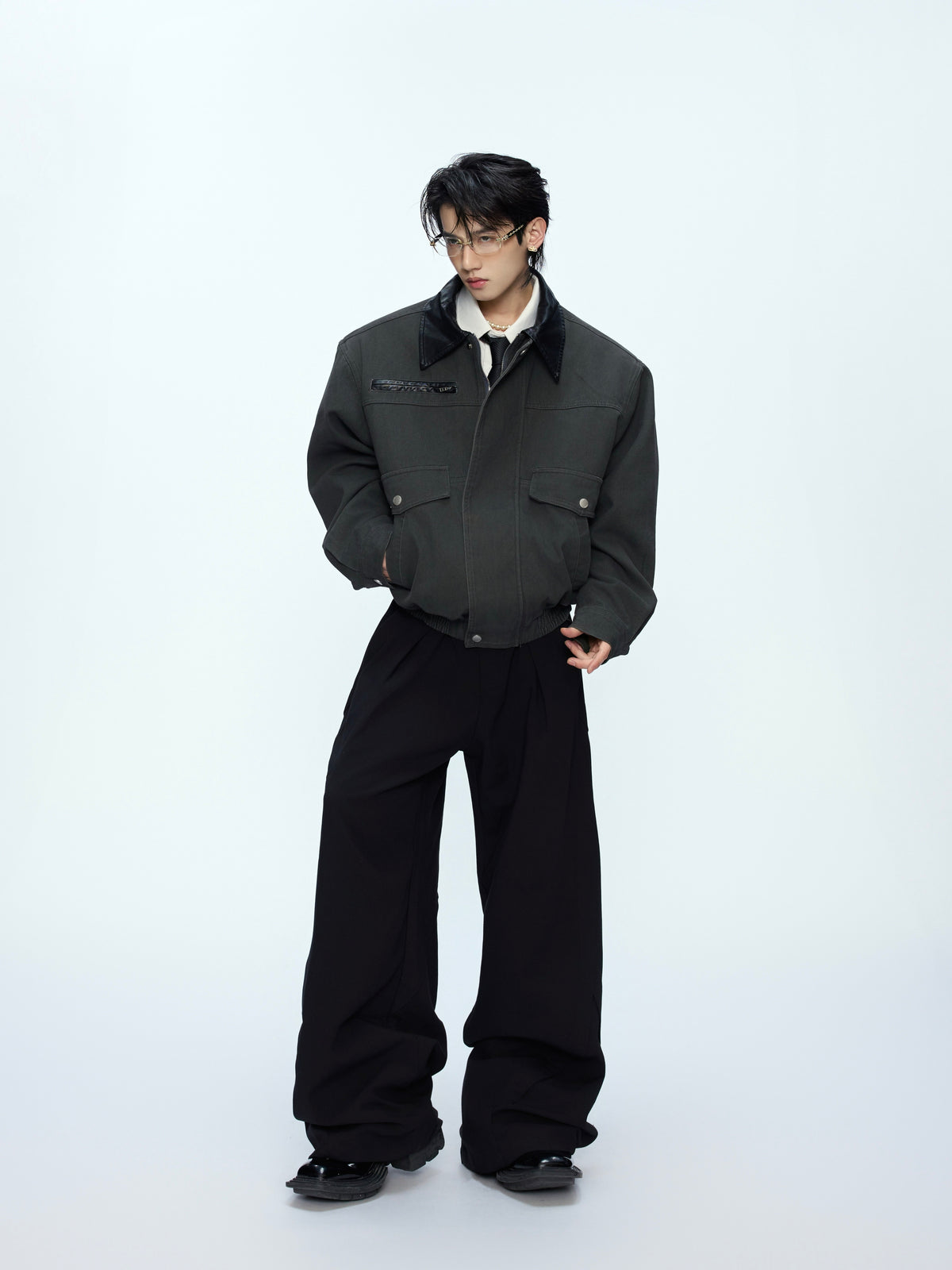 Contrast Lapel Cargo Jacket