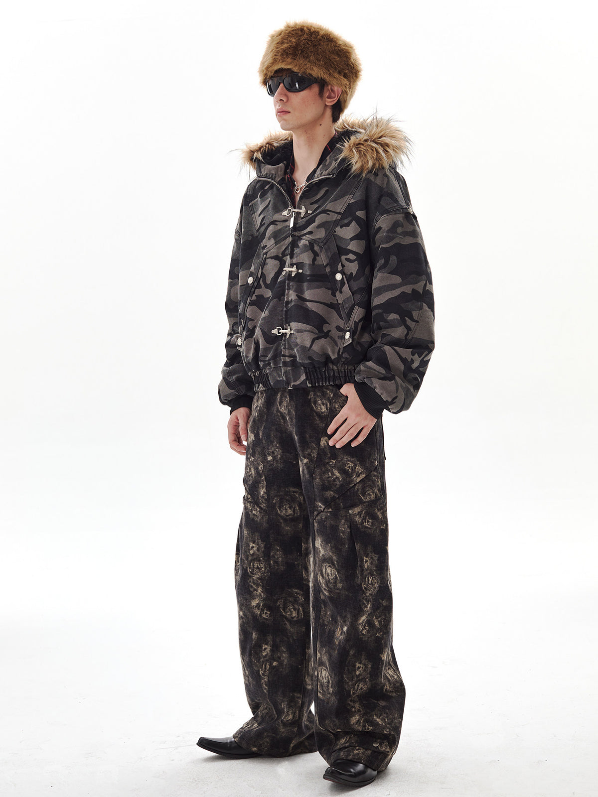Camo Fur-Trim Hooded Jacket by PASET, view 4