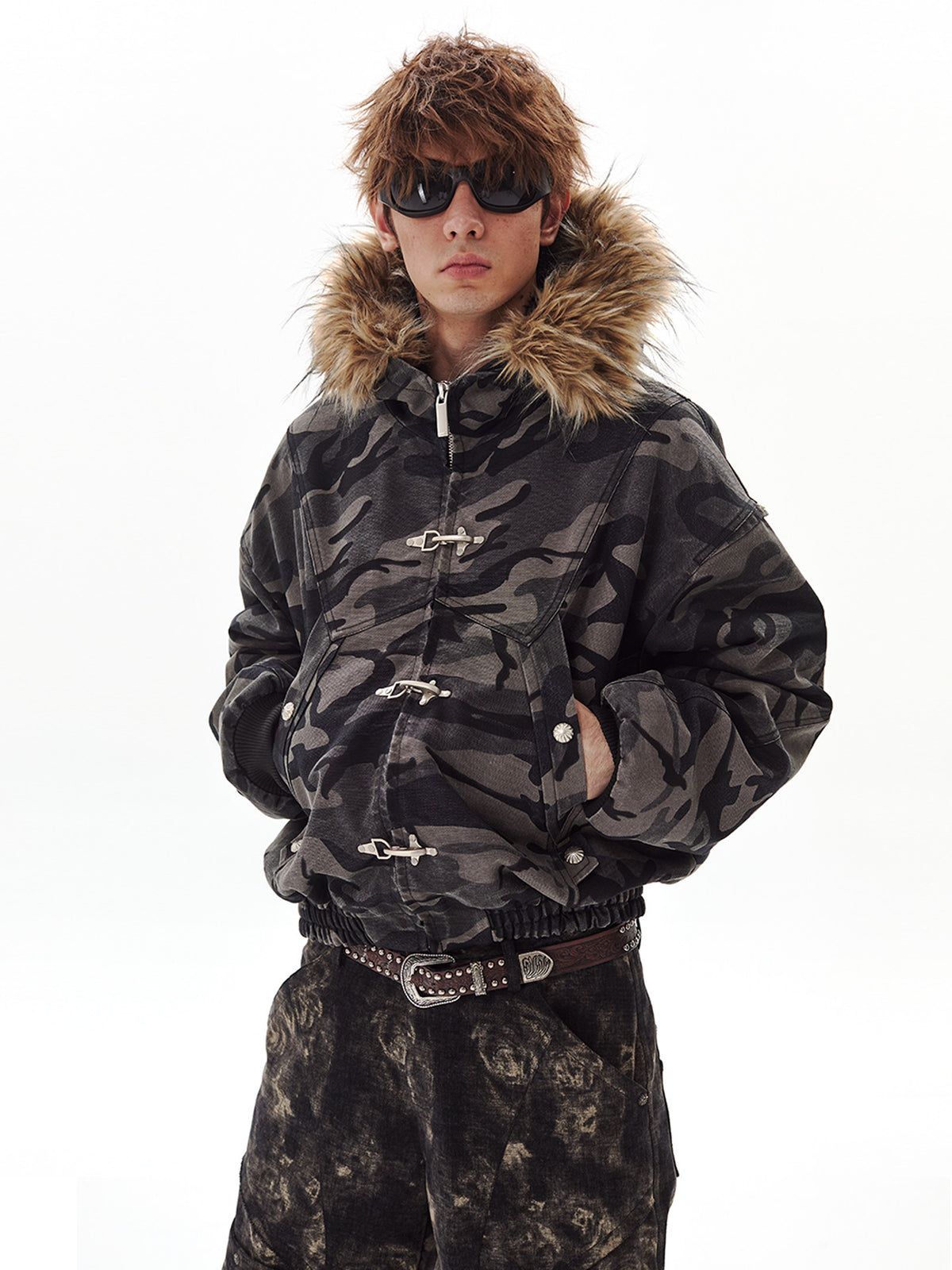 Camo Fur-Trim Hooded Jacket by PASET, view 2