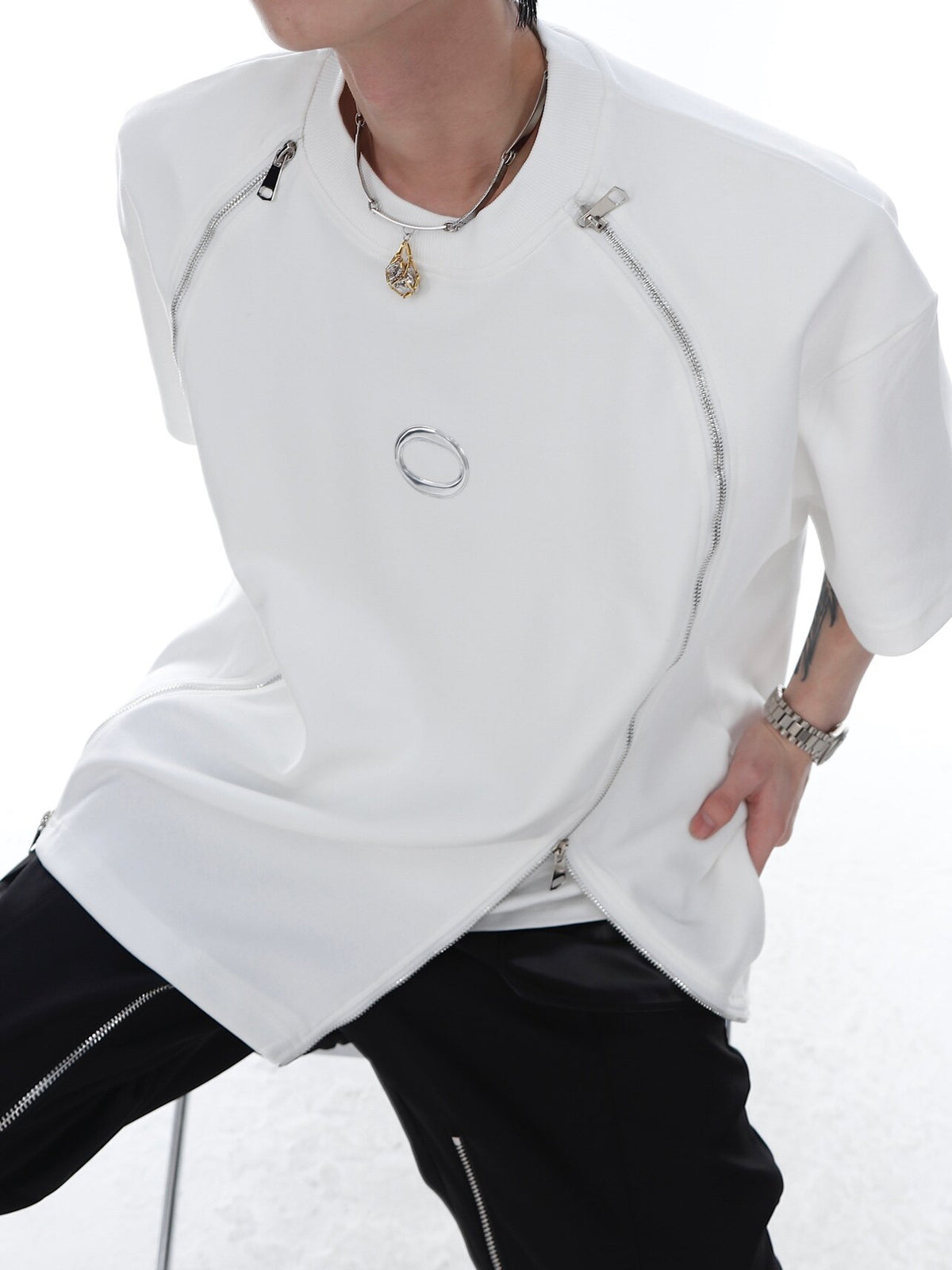Double Zip Metal Print Tee