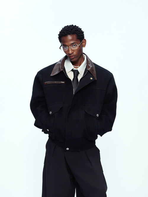 Contrast Lapel Cargo Jacket