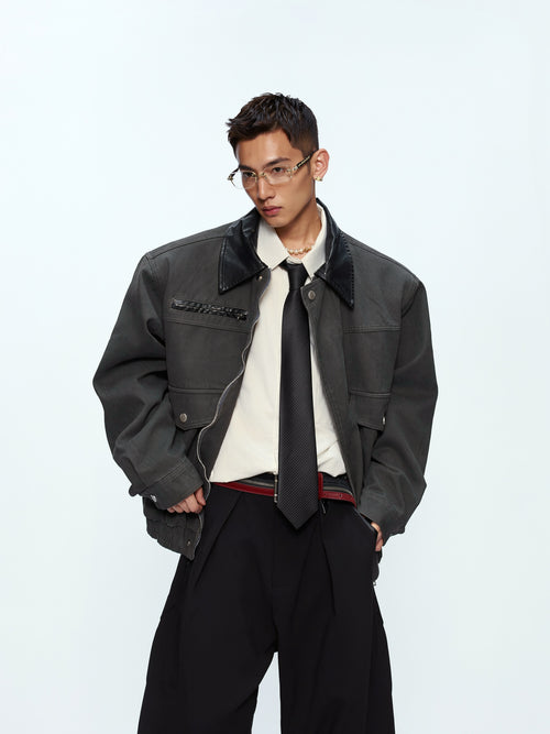 Contrast Lapel Cargo Jacket