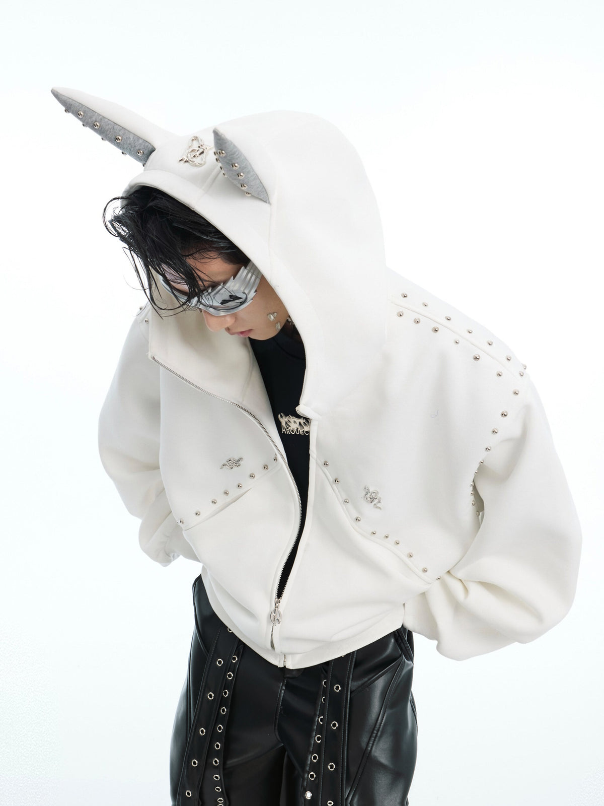 Studded Doberman Hooded Jacket by ARGUECULTURE, view 2