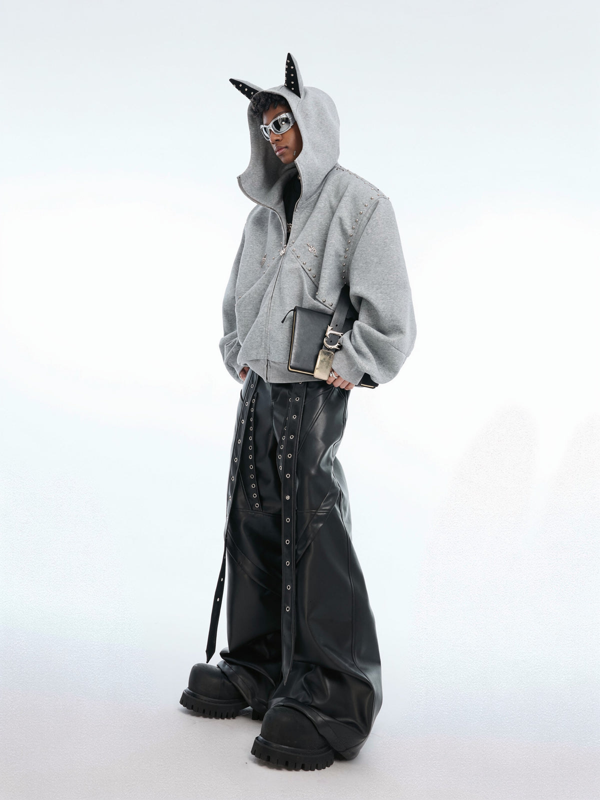 Studded Doberman Hooded Jacket by ARGUECULTURE, view 4