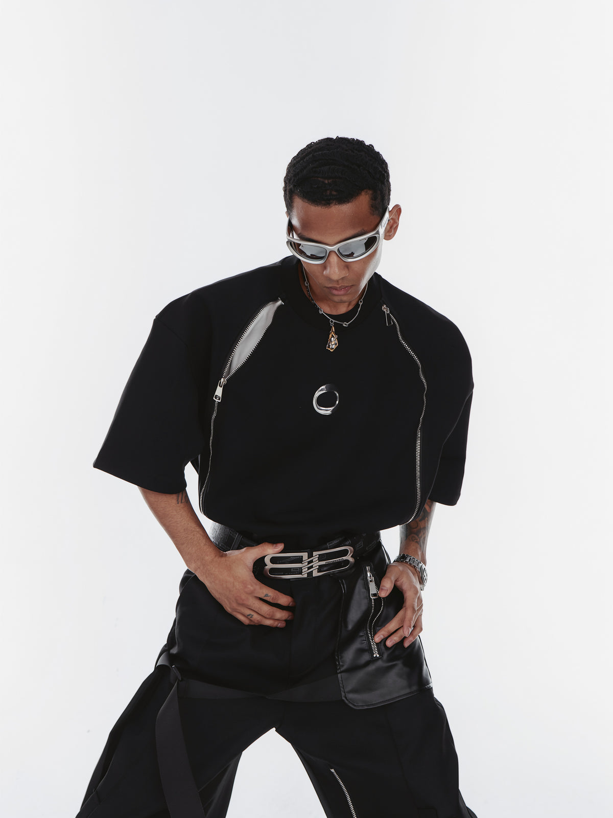 Double Zip Metal Print Tee by ARGUECULTURE, view 4