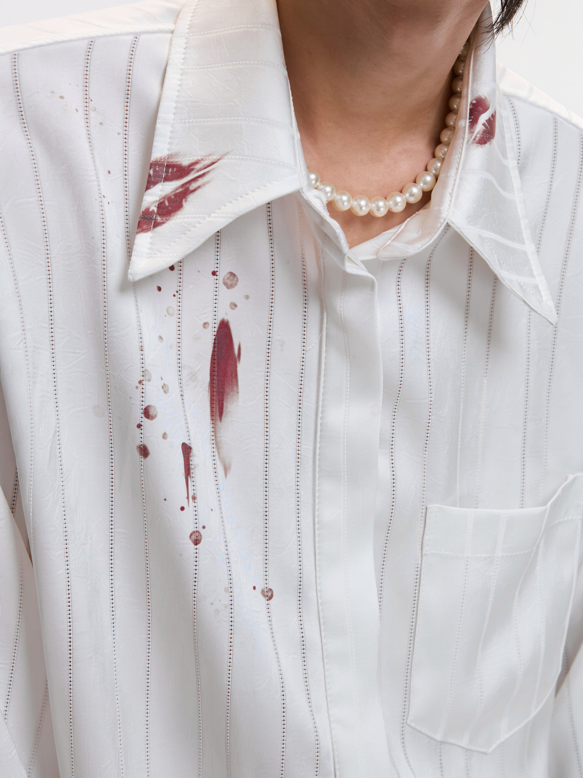 Lipstick Print Satin Shirt by ARGUECULTURE, view 2