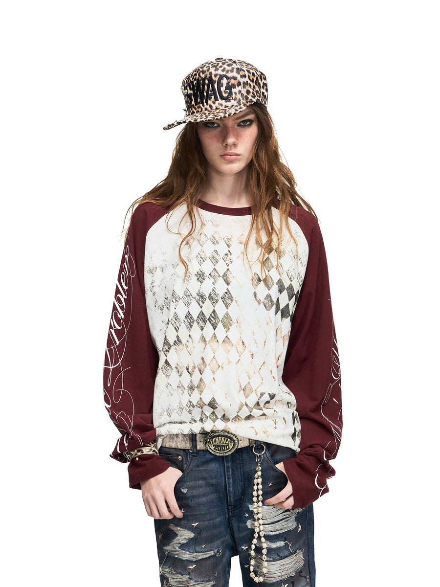 Checkerboard Raglan Long-Sleeve Tee