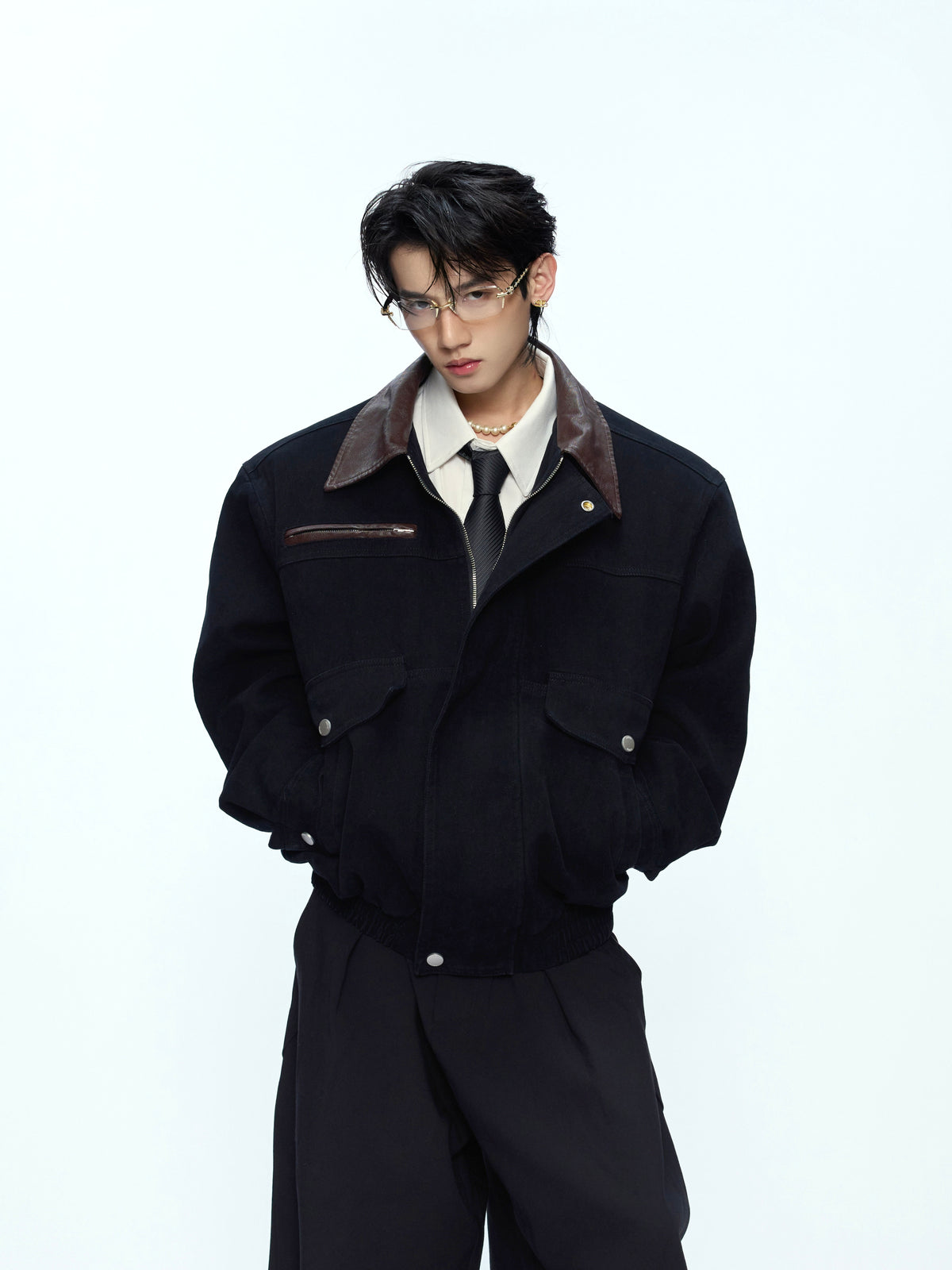 Contrast Lapel Cargo Jacket