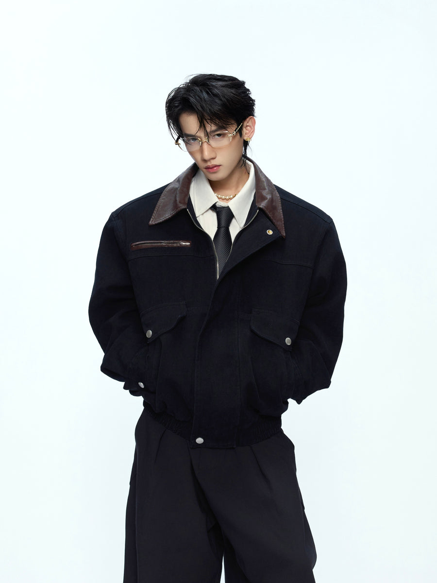 Contrast Lapel Cargo Jacket