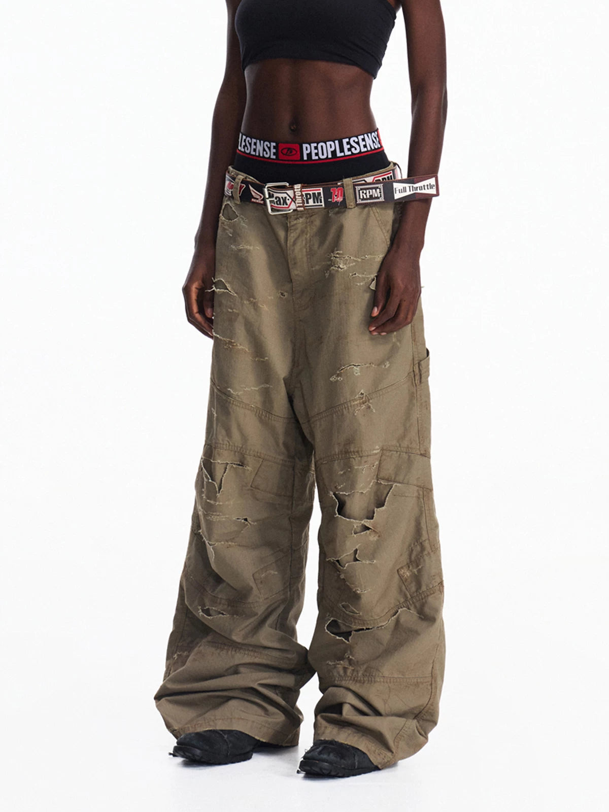 Distressed Racing Cargo Pants by PEOPLESENSE, view 2