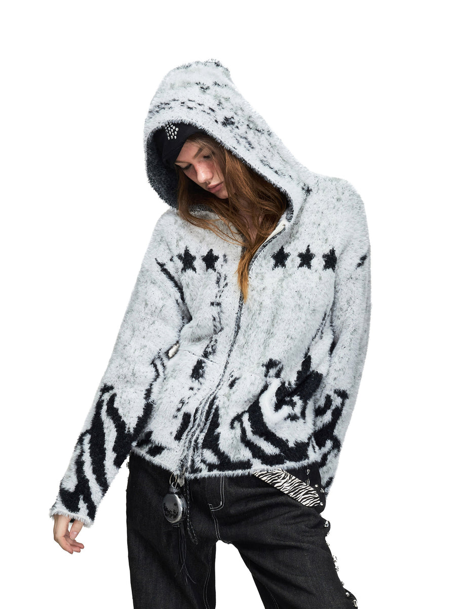 Tiger Jacquard Knit Hooded Jacket