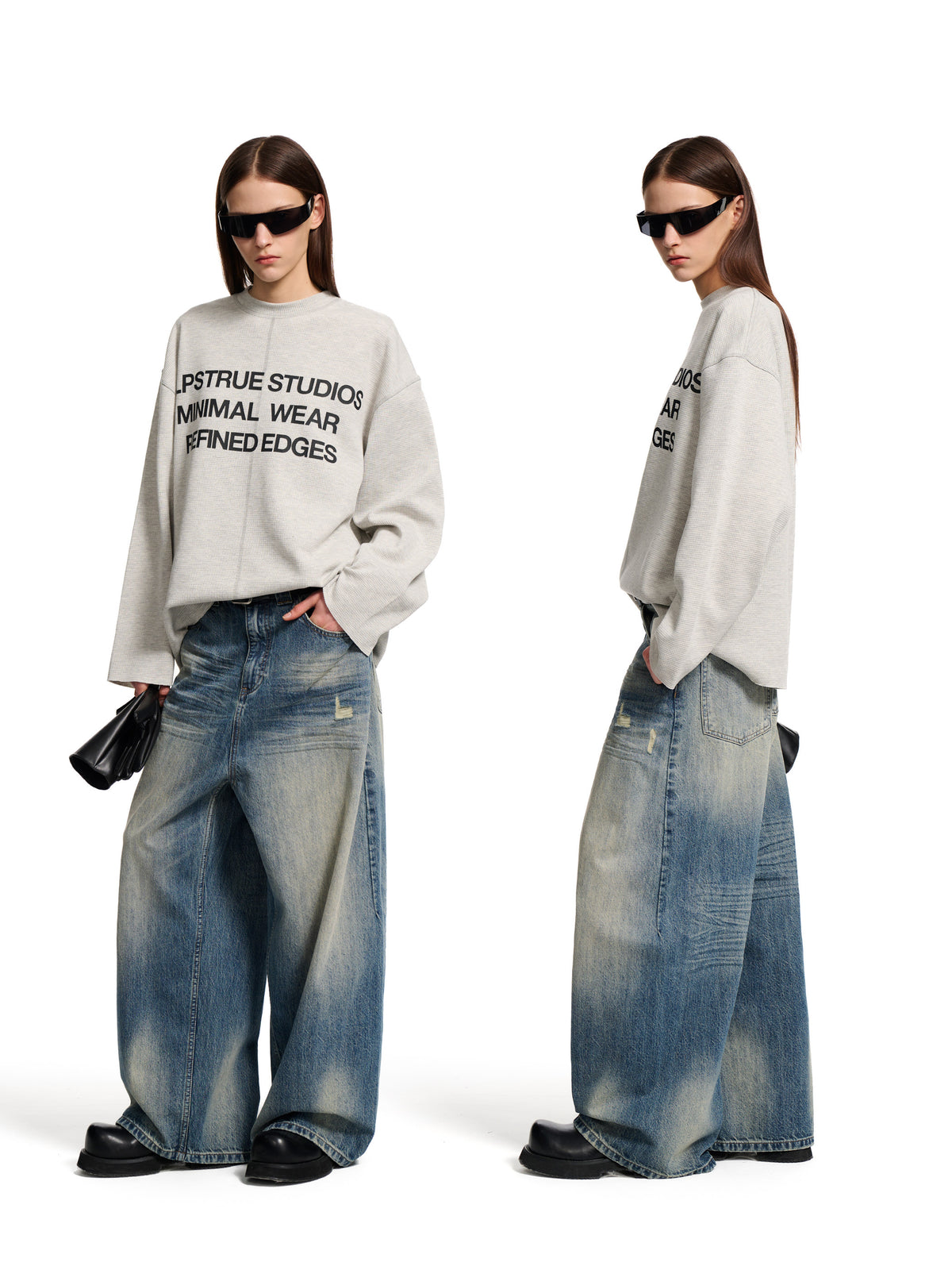 Vintage Wash Wide-Leg Jeans by LOOPSOON