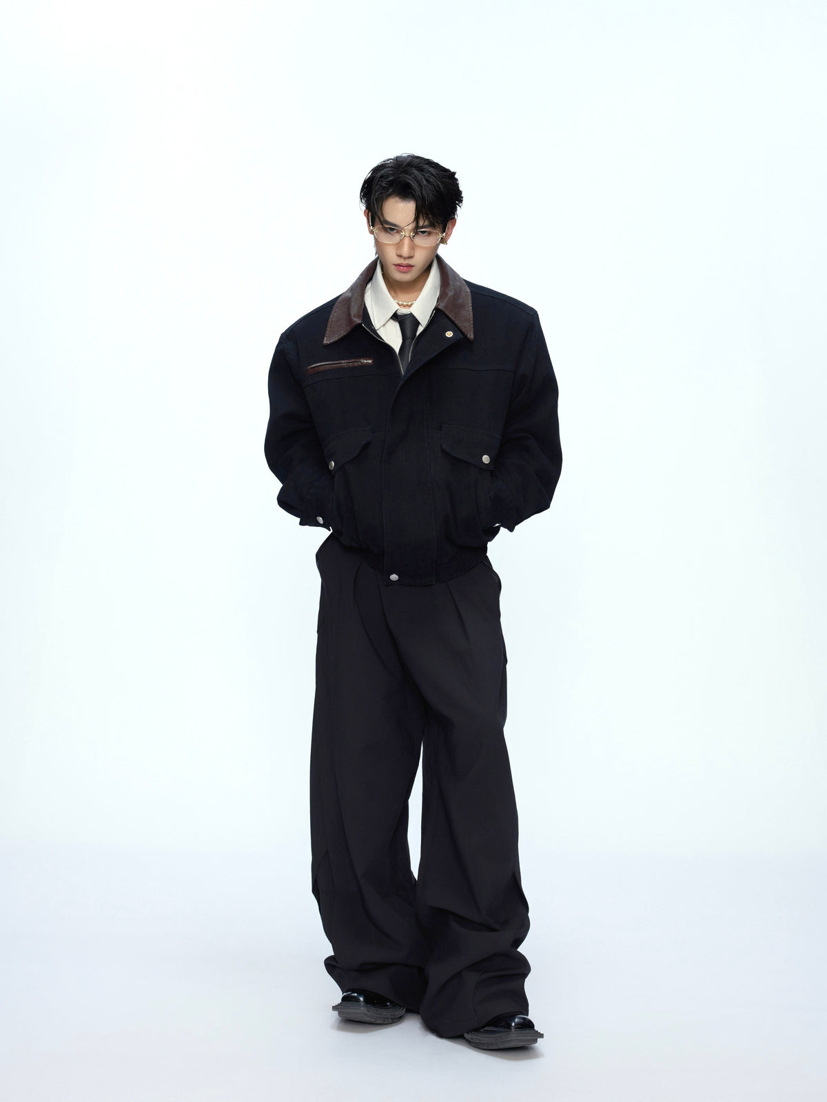 Contrast Lapel Cargo Jacket