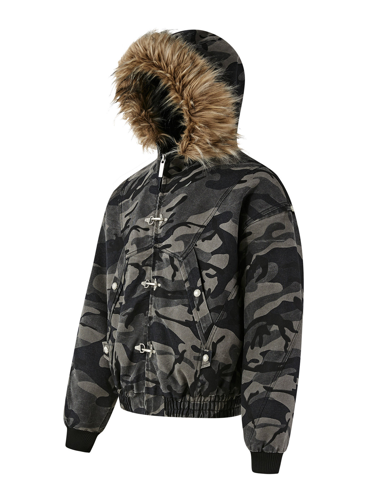 Camo Fur-Trim Hooded Jacket by PASET, view 5